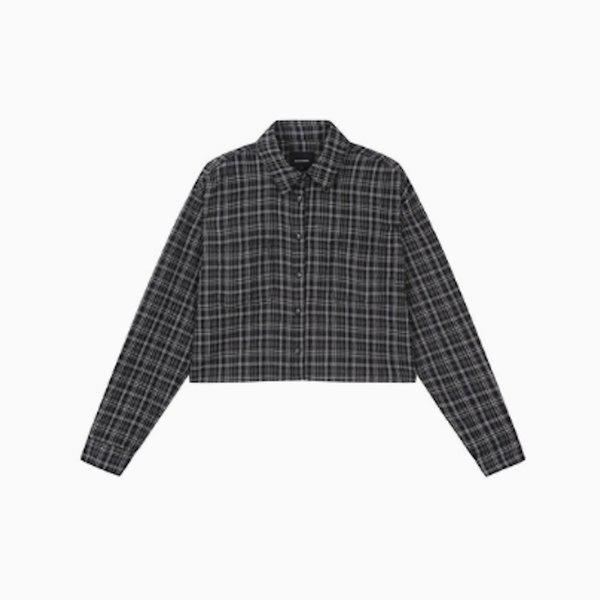 女性チェック クロップ 長袖シャツ(B252SH602P)