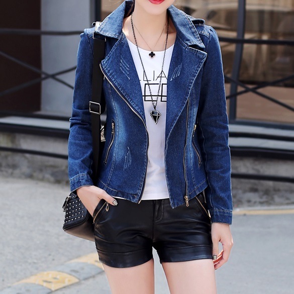 アウター 春 秋 デニム ショートジャケット 長袖 スキニー 羽織物 ジッパー コットン スーツカラー シングルブレスト ショート丈 10代 20代 30代 レディース ストレートタイプ