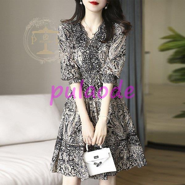 ワンピース レディース 40代 20代 きれいめ 夏 半袖 花柄ワンピース Vネック Aライン 大きいサイズ パーティードレス おしゃれ 可愛い 着痩せ 上品 通勤 新品 5,560円