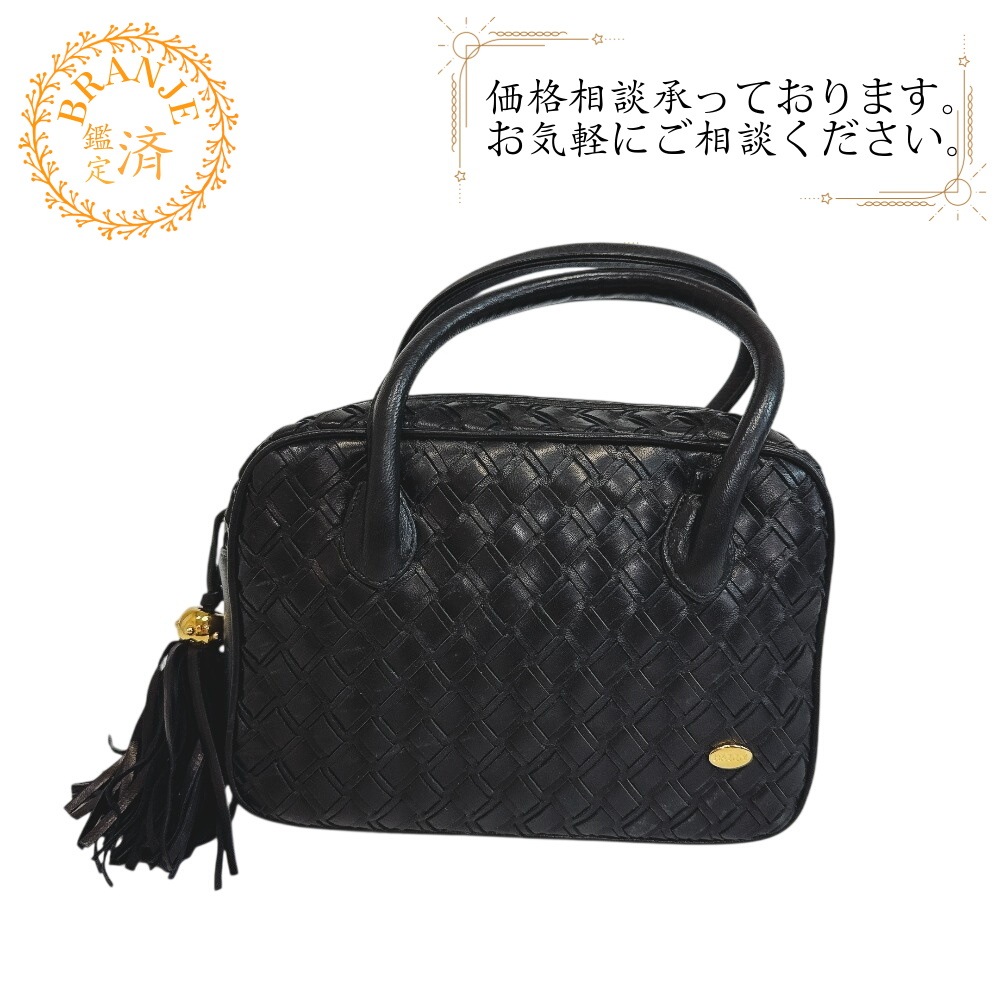 2way フリンジ タッセル ハンドバッグ ヴィンテージ 編み込み レザー ショルダーバッグ ブラック