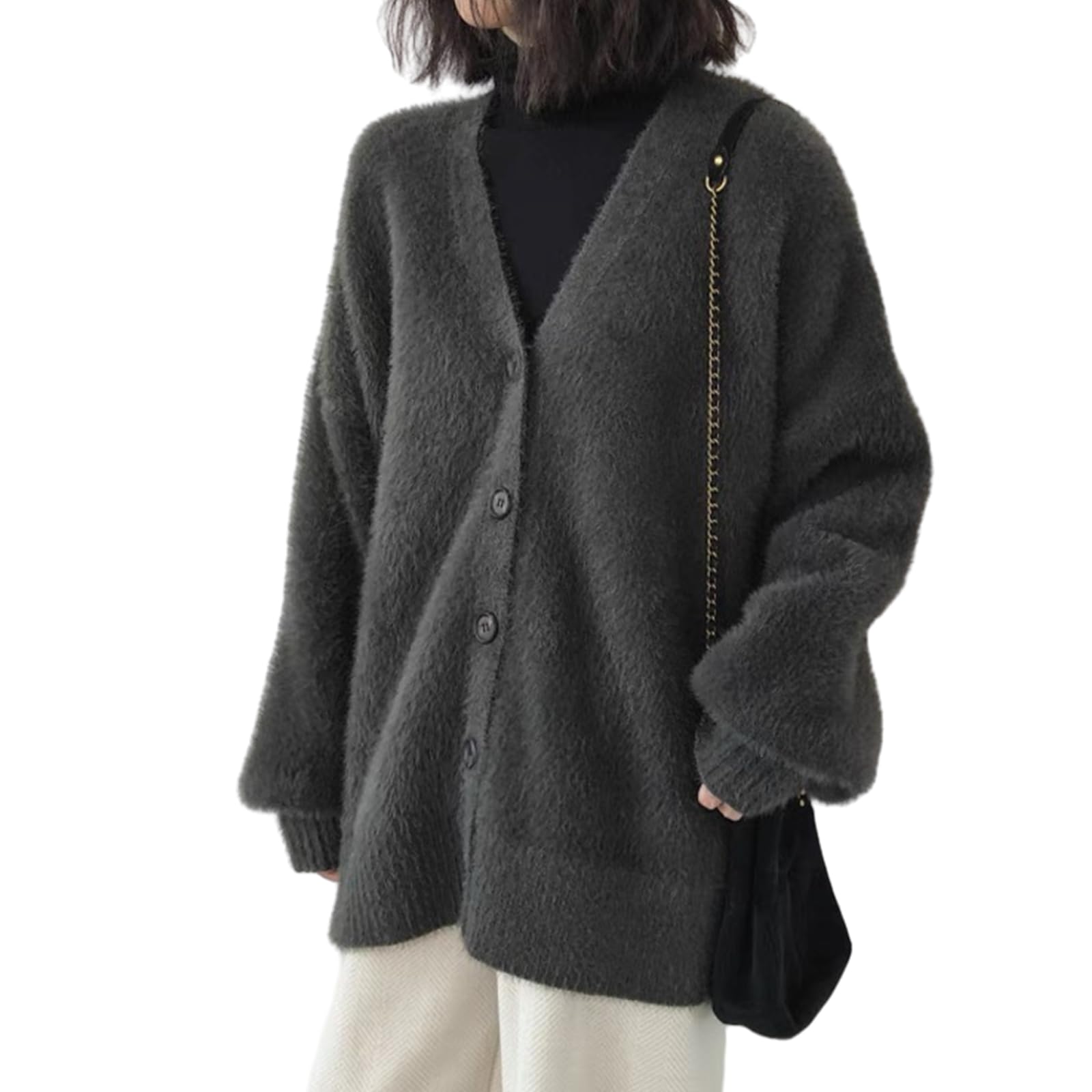 [MEME XTRA] カーディガン レディーストップス 厚手 ニット セーター モコモコふわふわ カーデガン 秋冬 保温 体型カバー カジュアル 柔らか 暖か カットソー ゆったり 大きいサイズ オ