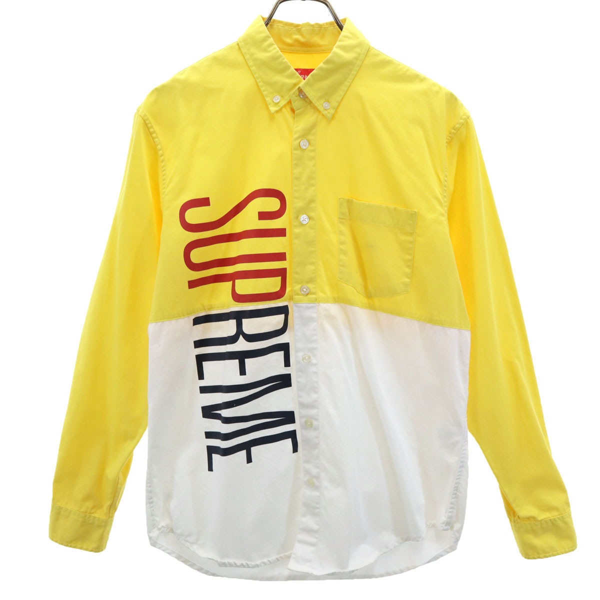 14SS 長袖 ツートンカラー コットンシャツ S イエロー メンズ 古着