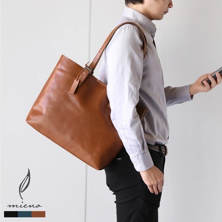 本革 トートバッグ メンズ 大きめ レザー mieno 【名入れ 可能】 牛革 バッグ A4 対応 大容量 軽量 オイルレザー 通勤 通勤バッグ 肩掛け ノートパソコン 旅行 カジュアル ビジネス プ