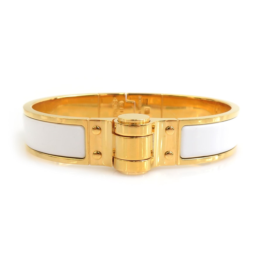 エルメス HERMES ブレスレット バングル シャルニエールPM メタル/エナメル ホワイト×ゴールド レディース r10775a