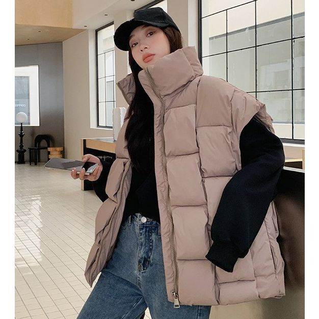 アウター レディース ダウンベスト キルティングベスト ノースリーブ 中綿 前開き スタンドカラー 立襟 ジップアップ 防寒 防風 大人可愛い きれいめ シンプル カジュアル ベーシック おしゃれ お