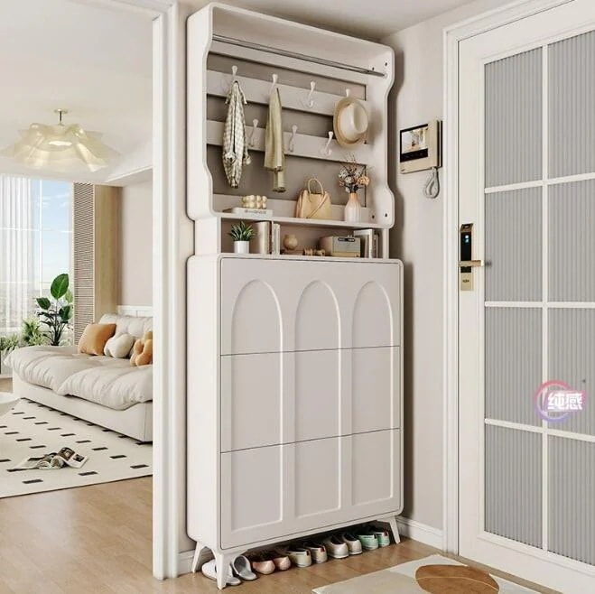 北欧風玄関入口一体型シューズキャビネット　シューズボックス靴収納　靴棚家庭収納ハンガー　多機能靴棚