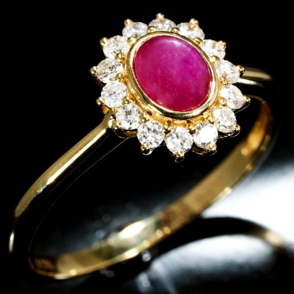 天然石 ダイヤモンド スタールビー リング 指輪 刻印有 18金 YG 74