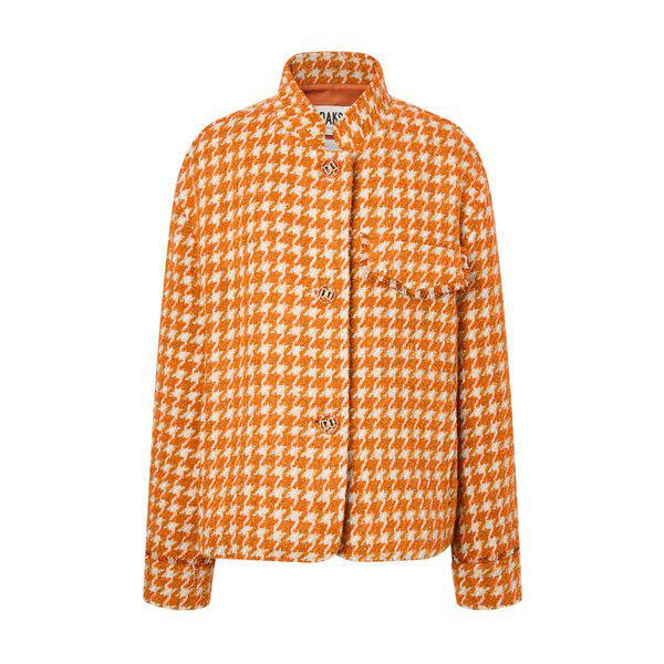 [24FW] オレンジハウンドトゥースパターン ウール混紡 長袖ツイードジャケット DLJA4D905O2