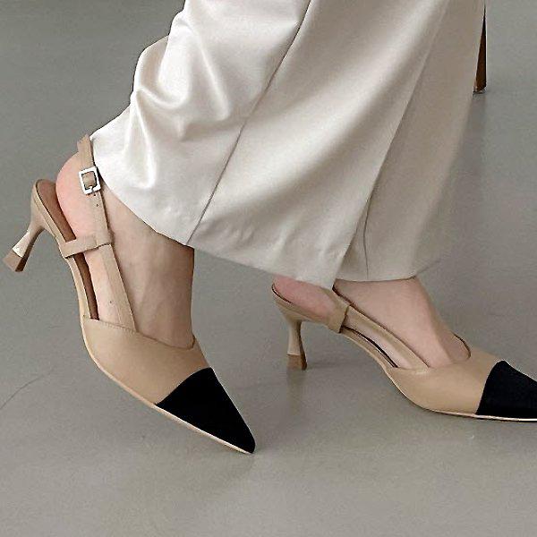 [シューズ] 牛革スティレット 女性用レディースシューズ パンプス スリングバック ヒール 6cm sy2316