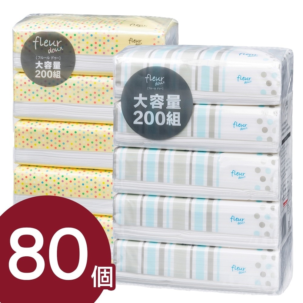 フルールドゥ ティッシュぺーパー まとめ買い 80個セット　【200組400枚5個16パック入り】 箱なしティッシュ ソフトパックティッシュ パルプ100% 大容量