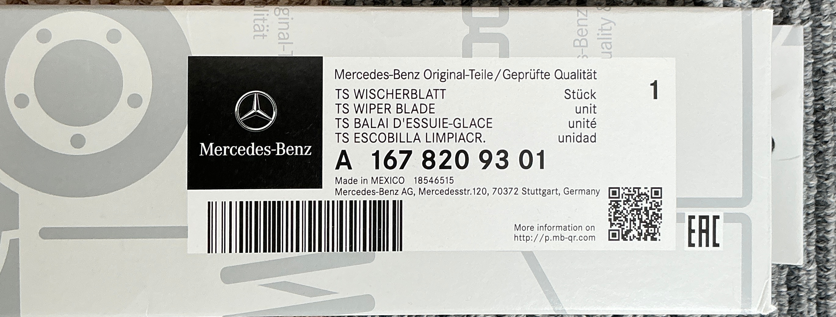 メルセデスベンツ GLE W167用 純正フロントワイパーブレードセット A167 820 9 301 新品