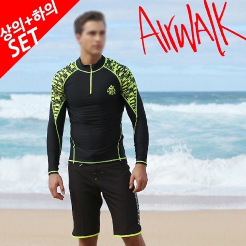 (エアワーク) エアワークサーフメンズラッシュガードセット YAWE5022-BK+LAW0914-BK /ラッシュガード/フレッシュガード/ビーチウェア/ビーチ水着
