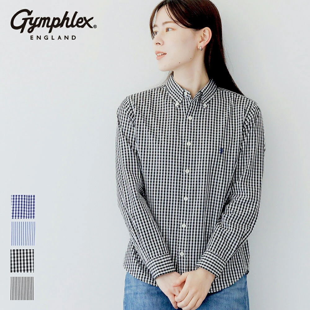 【2026春夏】ジムフレックス Gymphlex 長袖シャツ 100/2 ギンガム #GY-B0197MGG MGS ボダンダウンシャツ チェック 長袖 ギンガムチェック レディース コットン 綿 2
