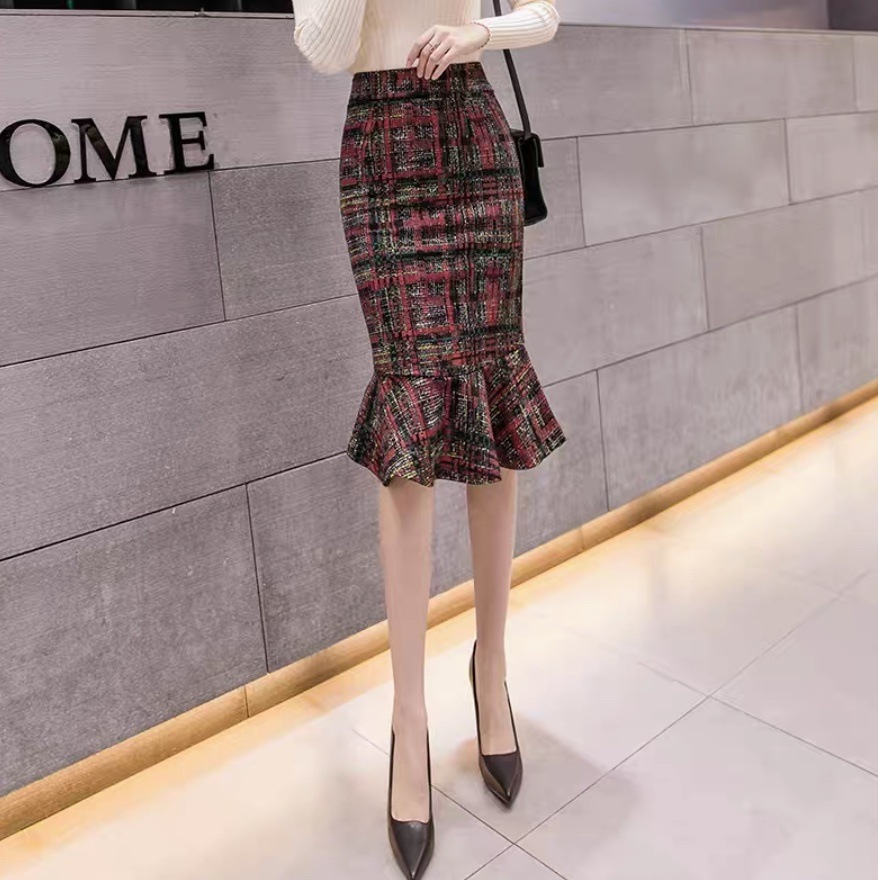 レディース スカート ボトムス タイトスカート マーメイドスカート 膝下 フェミニン フリル ハイウエスト かわいい 大人可愛い 上品 こなれ感 エレガント モダン フォーマル ラブリー キュート