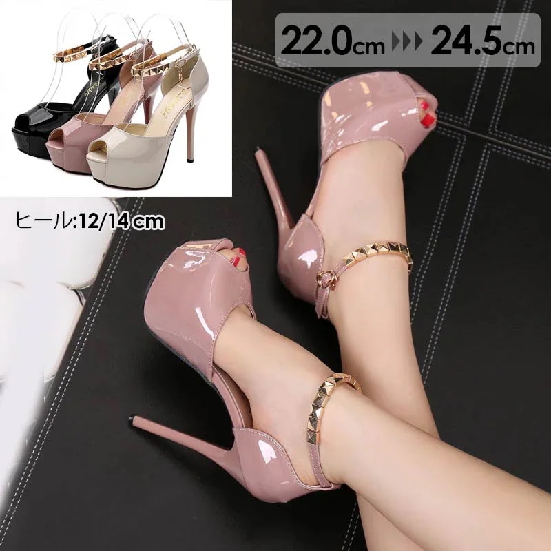 オープントゥ ハイヒール レディース 光沢 ヒール12cm ピンヒール 14cm 演奏会 おしゃれ パーティシューズ ウエディングシューズ 美脚 脚長効果 ブラック ピンク グレー di952c0c今