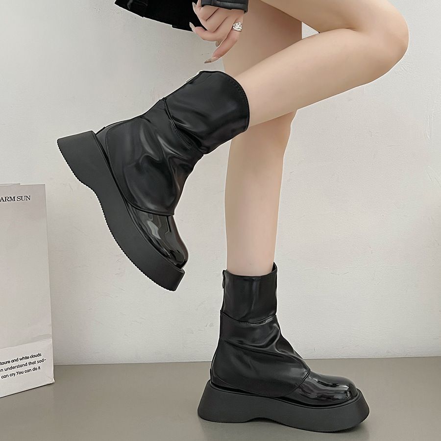 ブーツブーティーショートミドルブーツ5cm台 冬 厚底 ショートブーツ 韓国ファッション 厚底 厚底ブーツ [3タイプ] 秋 高級感 ショートブーツ 身長アップ ショートミドルブーツ 厚底ショ