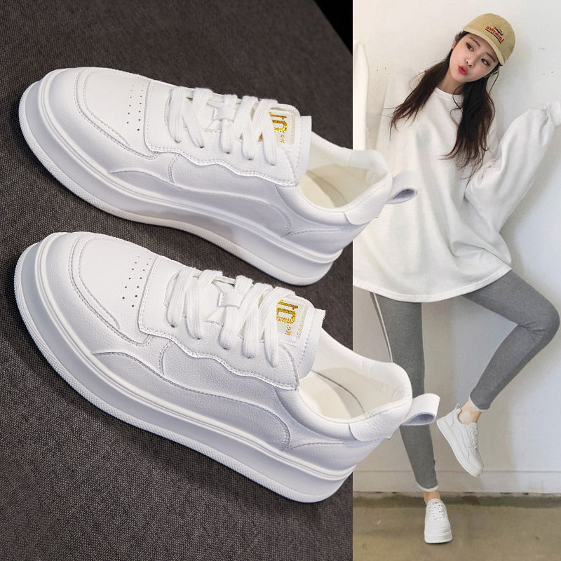 女性用本革ホワイトシューズ 2025年春夏新作 オールマッチ スポーツ カジュアル 軽量シューズ 韓国版 トレンドスニーカー