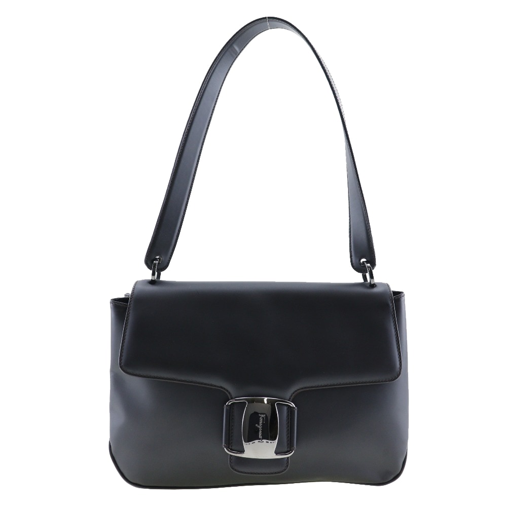 Salvatore Ferragamo サルヴァトーレフェラガモ ワンショルダー ヴァラ 21.7643 ショルダーバッグ カーフ 黒 レディース 中古品