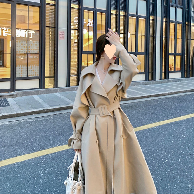 2025 春と秋の新スタイルミドル丈膝上ウインドブレーカー女性の韓国スタイル英国スタイルホットスタイルインターネットセレブジャケット
