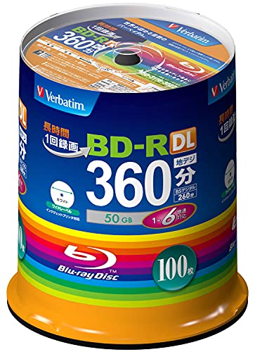 Verbatim バーベイタム 1回録画用 ブルーレイディスク BD-R 50GB 100枚 ホワイトプリンタブル 片面2層 1-6倍速 VBR