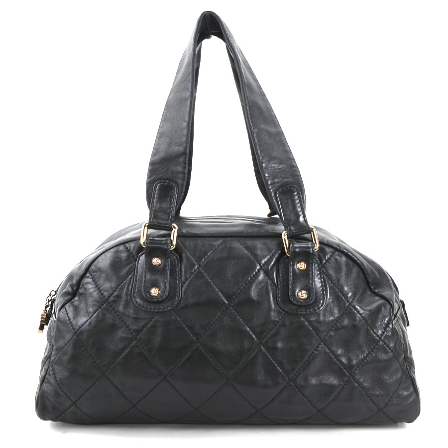 シャネル CHANEL ショルダーバッグ レザー ブラック ピンクゴールド レディース e60393g