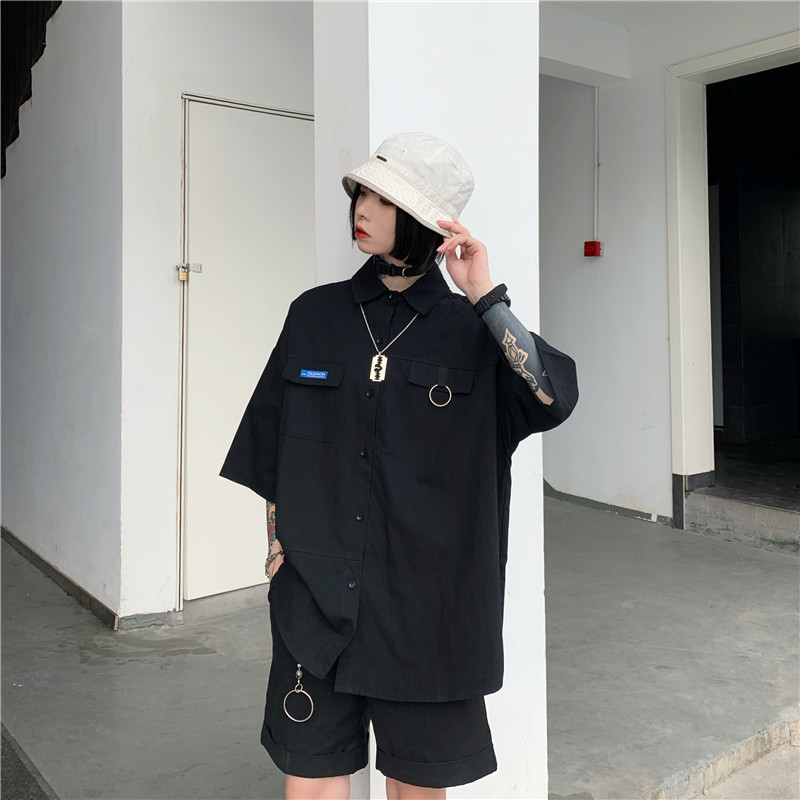 【SALE／80%OFF】 ファッション新品原宿風デザイン斬新なラウンド装飾工服半袖シャツ セール