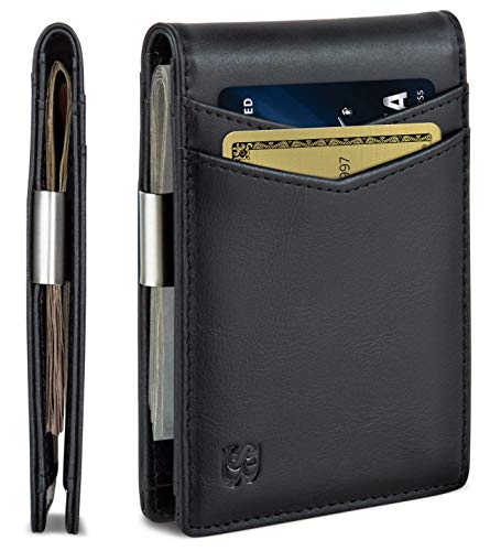 SERMAN BRANDS マネークリップ財布 - メンズ財布 スリム フロントポケット RFIDブロック カードホルダー ミニマリスト ミニ二つ折り, チャコールブラック, Slim