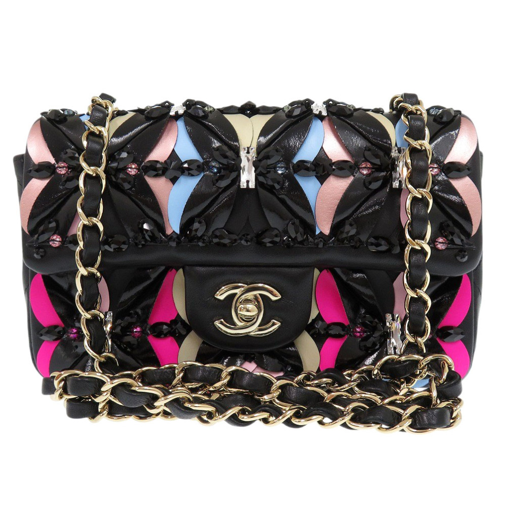 新品同様 シングルフラップ マトラッセ 20 ショルダーバッグ ラムスキン ブラック 1083【中古】 レディース