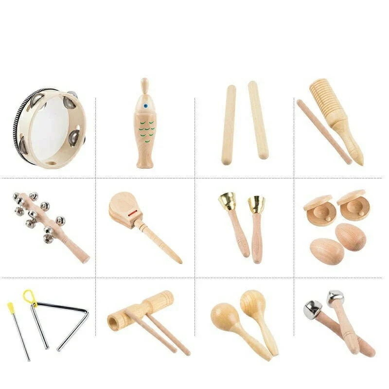 打楽器 木製 13点セット 幼児用 パーカッション 楽器セット 幼稚園 教育用 音楽玩具 男の子 女の子向け 楽器玩具 子供用 楽器おもちゃ 天然 エコ ミュージックセット パーカッション タ