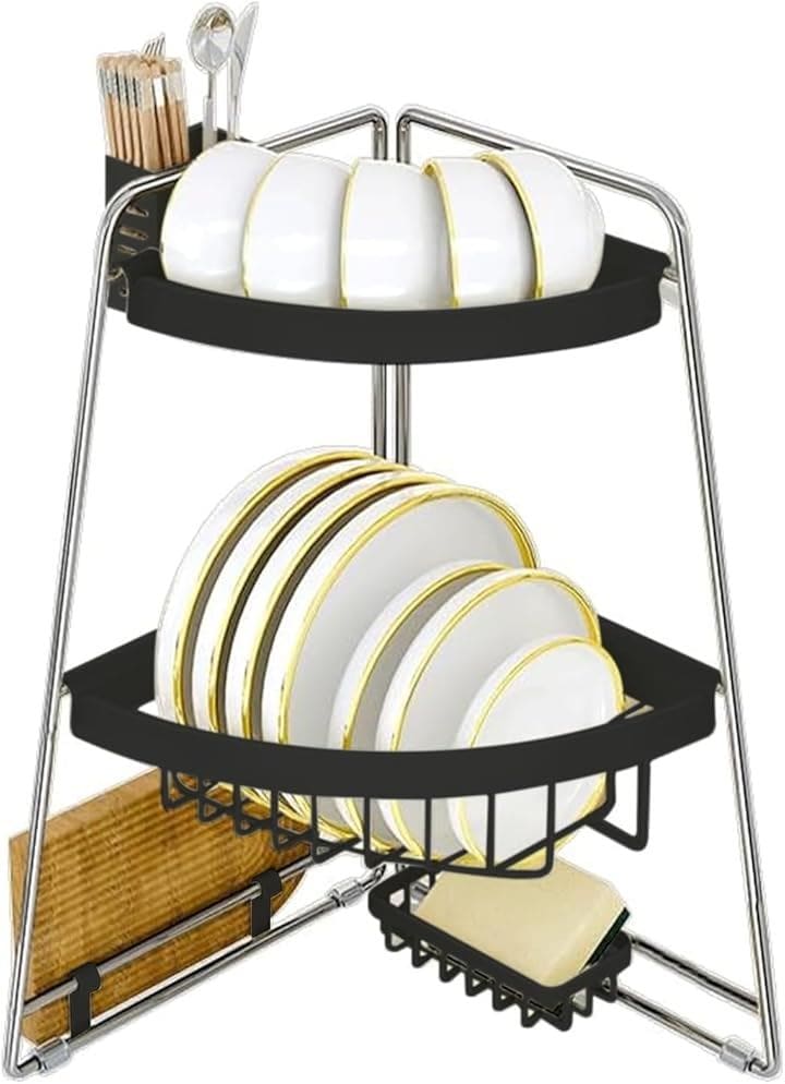 水切りラック 食器 シンク上水切りラック 幅30 キッチン 食器乾燥 収納 三角 一人暮らし シンク上ステンレス 台所 洗い物 食器置き 2人用 3人家族(ブラック)