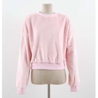 Women FUR man-to-man Top - light pink