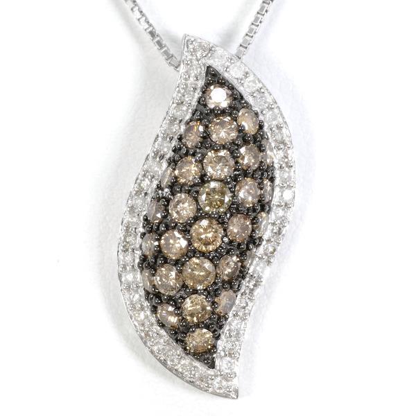 K18 18金 WG BKメッキ ネックレス ダイヤ ブラウンダイヤ 計1.70 カード鑑別書 中古