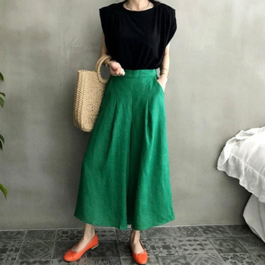 レディースパンツワイドパンツロングスカート風ロング丈ハイウエストボトムスナチュラルカジュアル大人可愛いフェミニンきれいめおしゃれお出かけデートママコーデグリーンブラックベージュレッドMLXLサイズ