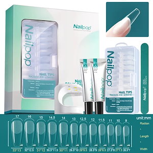 Nailpop-ジェルネイルポリッシュセット クイックエクステンション ソフトジェルUVランプ 600個 セミマット ファイルとツール Length Coffin Set