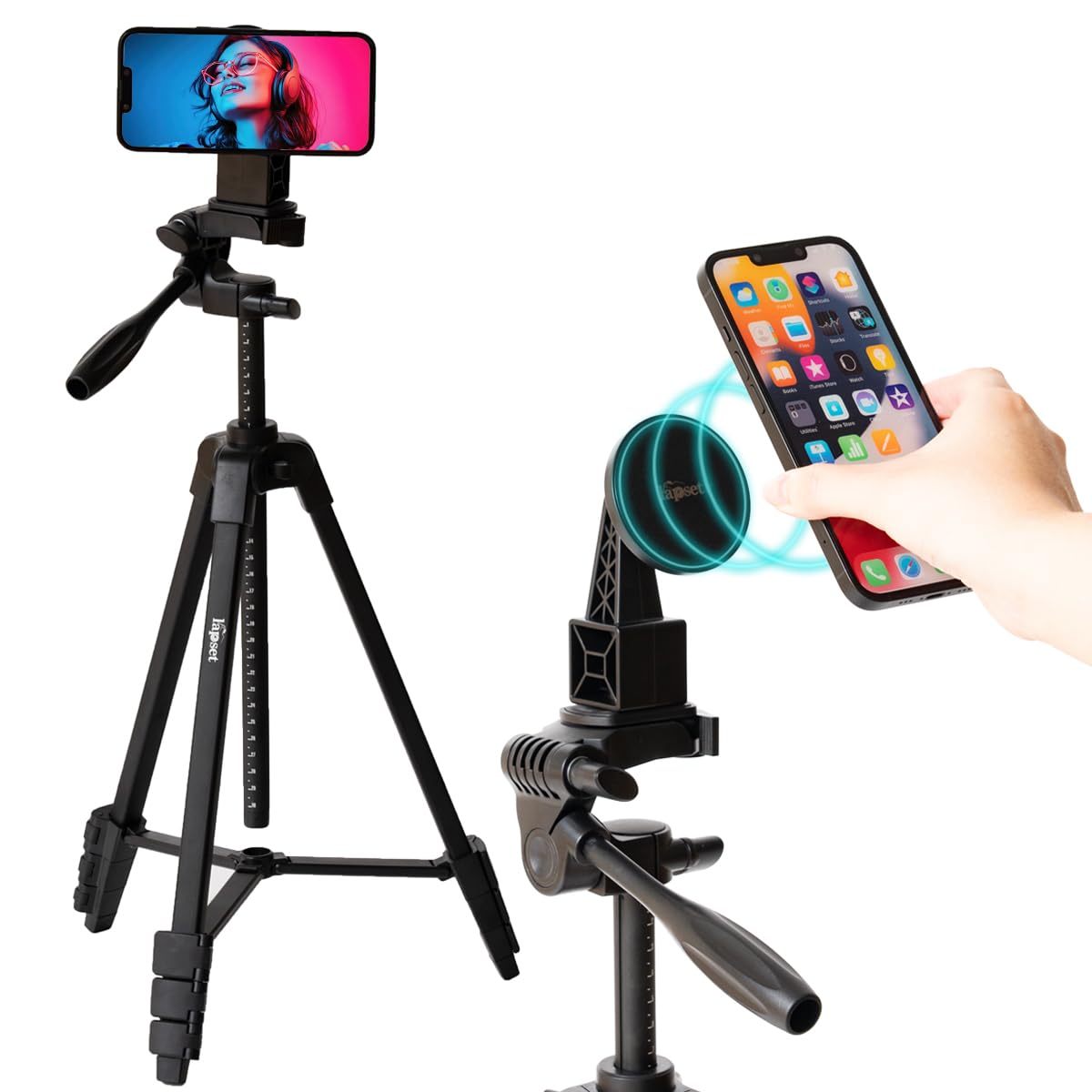 lapset 【ワンタッチ脱着】 三脚 スマホ 長い マグネット magsafe対応 スマホスタンド 軽量 コンパクト 収納袋付き 145
