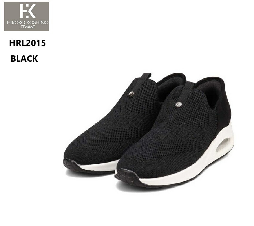 (HIROKO KOSHINO FEMME)ヒロココシノ HRL2015 フライニットスリッポンモックスニーカー ヒールの歩行衝撃もやわらげるエアーソールを使用し日常で気軽に使えるシンプル 通学にも最