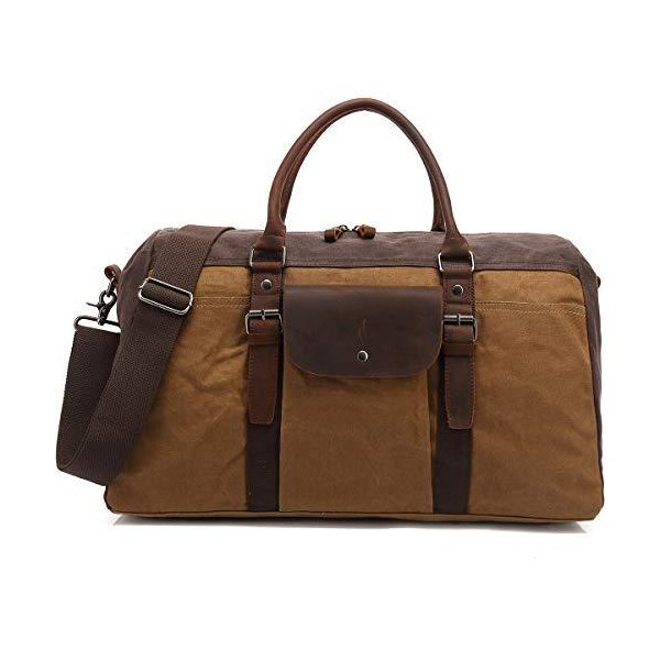 Overnight Bag Carry on Travel Duffel Waterproof Canvas Genuine Leather Men and Women Weekender Tote