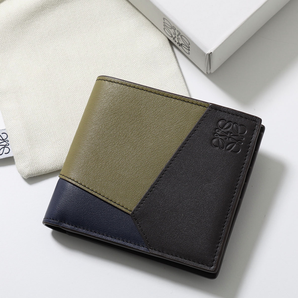 LOEWE ロエベ 二つ折り財布 PUZZLE EDGE BIFOL パズル エッジ バイフォールド C510302X17 メンズ アナグラム ミニ財布 小銭入れなし 8787/OLIVE-DARK