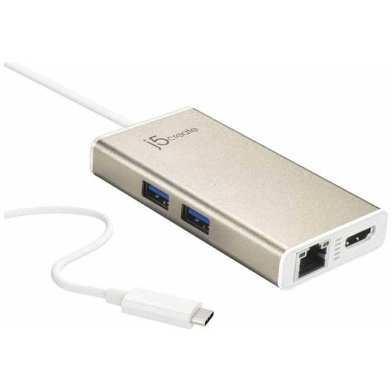 J5　変換アダプタ 0.25m　JCA374 [USB-C オスメス Gigabit Ethernet / HDMI 4K / USB-A:2ポｰト]