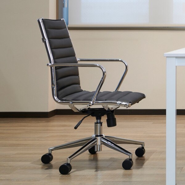オフィスチェア ロー 座面高42.5－50cm レザー調 高さ調整 会議 役員 椅子 ロッキング