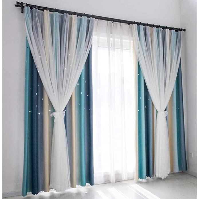 カーテン 姫系 遮光カーテン 二重カーテンレース 寝室 出窓 リビング 子供部屋 外から見えにくい グラデーション 幅100cm*丈210cm 2枚入 1.3倍ヒダ 両開き