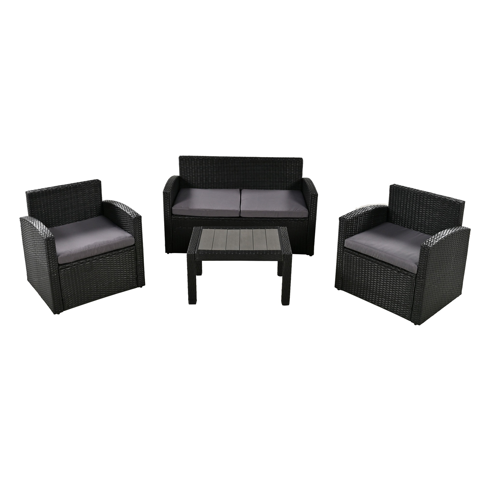 【国内発送,送.料無料】ラタン調ガーデンファニチャーセット ガーデンテーブルセット ガーデンチェアー　家具 樹脂 ホテル カフェ ベランダ テラス　屋外家具 高級 ソファ 【グレー】