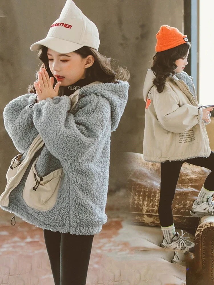子服女の子アウターもこもこおしゃれコートキッズショートコート両面着ブルゾンジャ