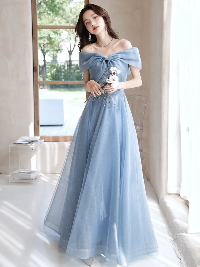 ロングドレス ビッグリボン オフショルダー 演奏会ドレス 大人 ピアノ 発表会 黒 ワンピース 袖付き ドレス 成人式 同窓会 Aライン 結婚式 ステージドレス 花嫁 母親 パー 二次会