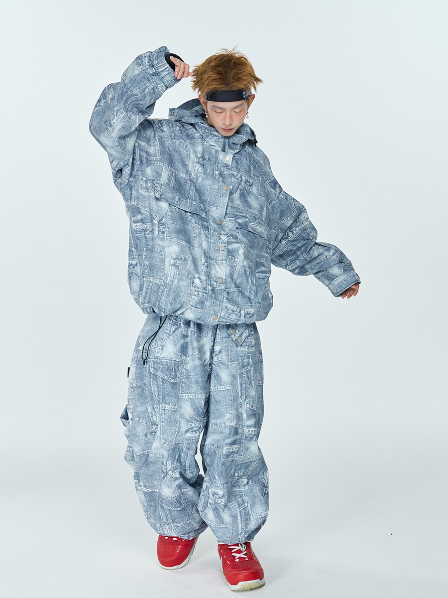 スキーウェア フード付き スノーボード 保温 専門 アウトドア 防水 スノーパンツ 男女通用 ブルー