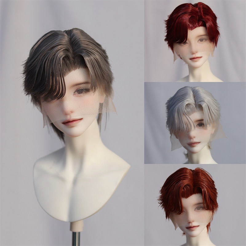 BJD 1/3 ドールウィッグ 手入れ ショート サイド分け 高温糸 SD/小顔SDサイズ球体関節人形用ウィッグ シルバーグレー ワインレッド ミルクホワイト オレンジレッド