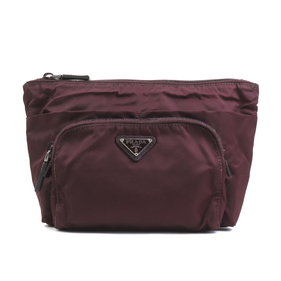 プラダ PRADA ポーチ マルチケース ナイロン ボルドー シルバー レディース e60141a