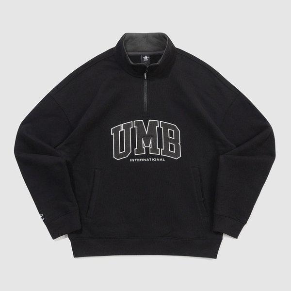 裏起毛アップリケ ハーフジップ スウェットシャツ BLACK UQ421CFSO2 BLK0