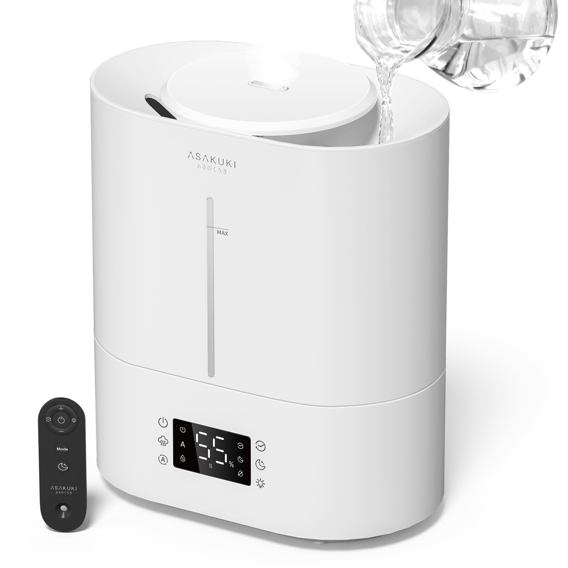 ASAKUKI 加湿器 卓上 大容量4L 超音波式 アロマ対応 自動湿度調整 40時間連続稼働 上から給水 静音 タイマー 睡眠モード ナイトライト 空焚き防止 ミスト量3段階 加湿量最大200ml/