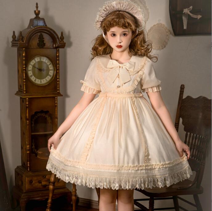 半袖ロリータワンピース プリンセスドレス 可愛い お姫様 コスプレ衣装 膝丈 ロリータドレス 学園祭 文化祭 イベント ハロウィン 発表会 コスチューム 萌え萌え スカラップドレス